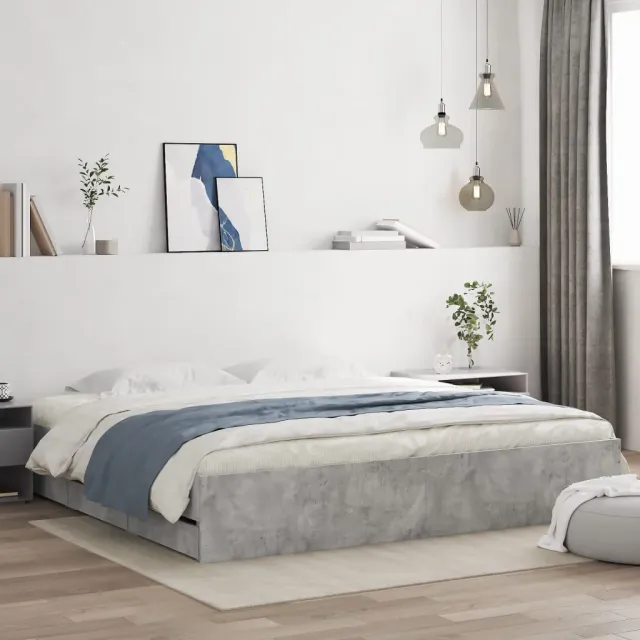 vidaXL Bedframe met lades bewerkt hout betongrijs 200x200 cm