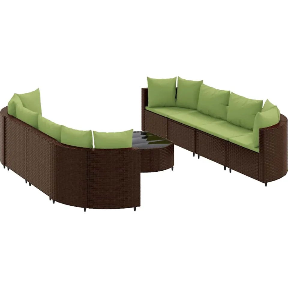 vidaXL 9-delige Loungeset met kussens poly rattan bruin