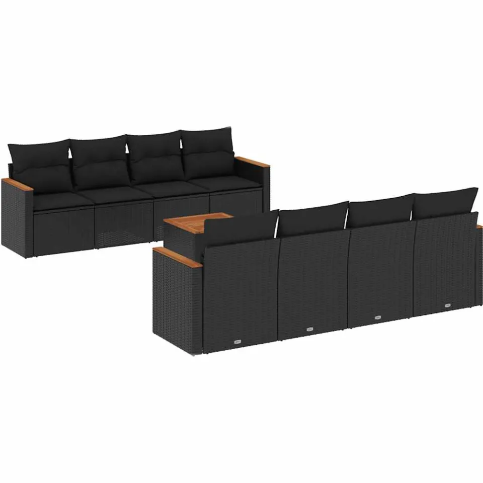 vidaXL 9-delige Loungeset met kussens poly rattan zwart, foto 3