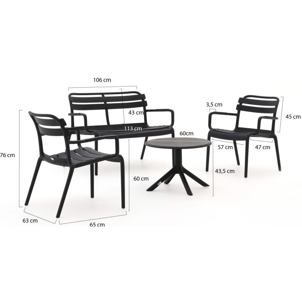 Forza Furniture Forza Vico/Rieti ø60 stoel-bank loungeset 4-delig zwart, foto 2