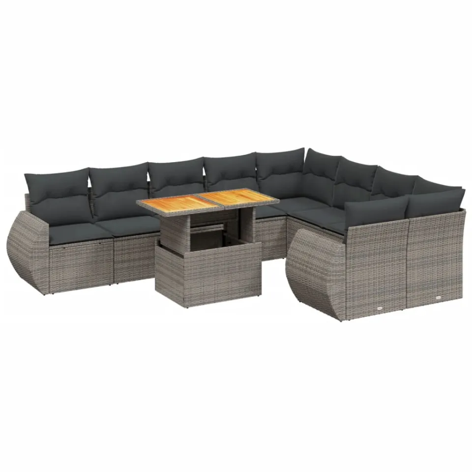 vidaXL 10-delige Loungeset met kussens poly rattan grijs, foto 3