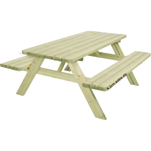 Rockwood® Picknicktafel Massief Grenen Luxe Superieur 1.80m met 2 rugleuningen Naturel