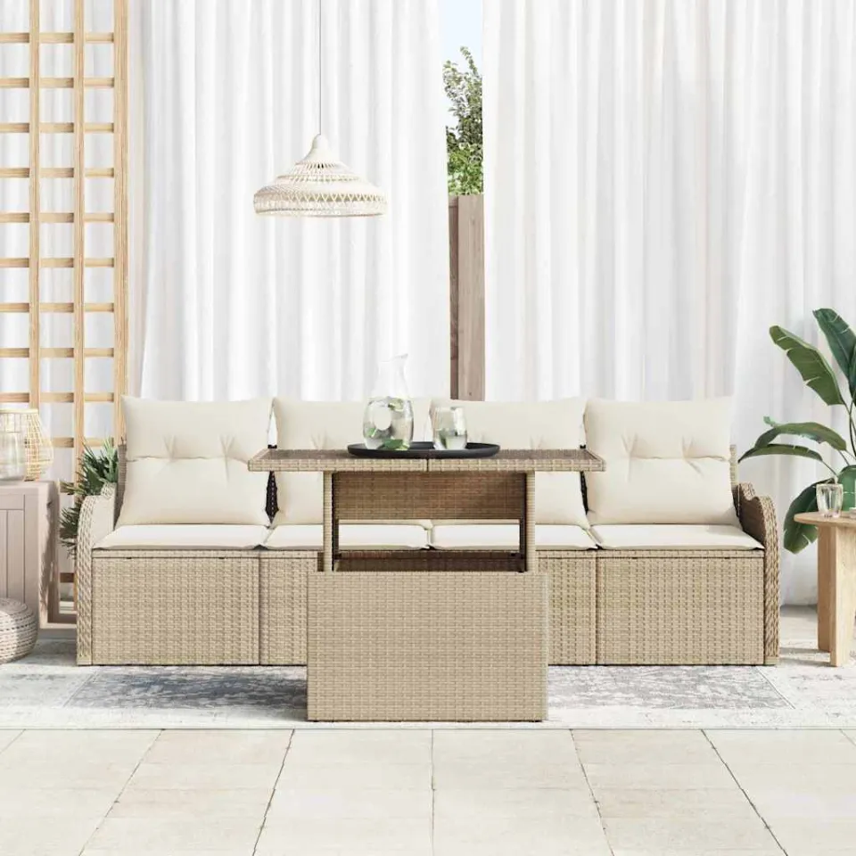 vidaXL Tuin Sofa Set 5 st Beige Poly riet, foto 3