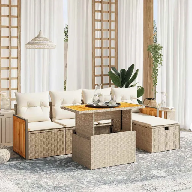 vidaXL 6-delige Loungeset met kussens poly rattan beige, foto 2