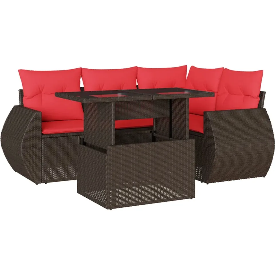 vidaXL 5-delige tuinbankset met kussens, bruin polyrotan, foto 3
