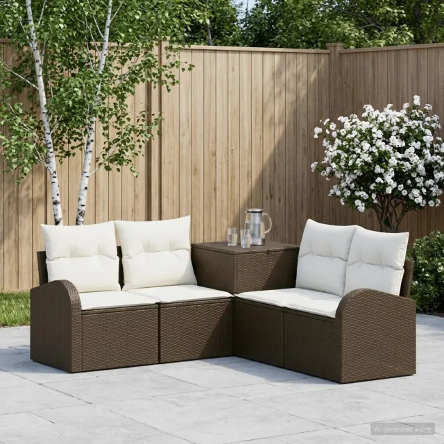 vidaXL Bankstel 5 st Bruin en Crème Wit 179 x 179 x 85 cm