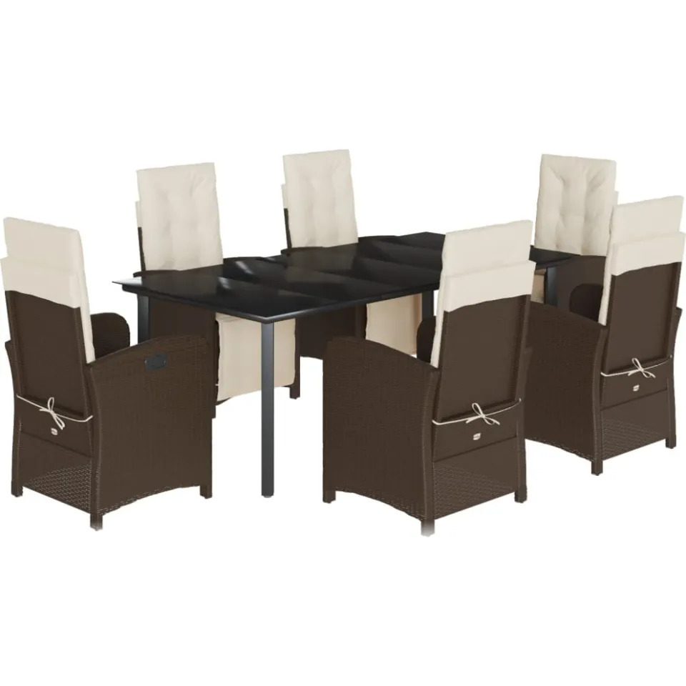 vidaXL 7-delige Tuinset met kussens poly rattan bruin, foto 3