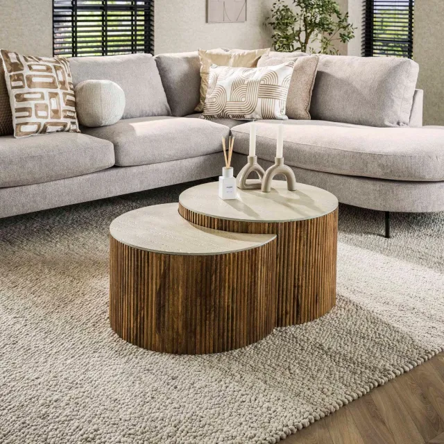 Fraaai Shane salontafel set van 2 halfrond - zand Naturel