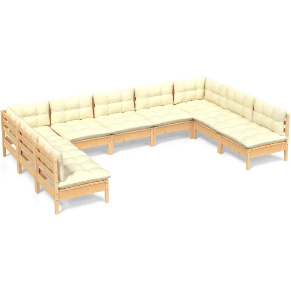 vidaXL 9-delige Loungeset met crèmekleurige kussens massief grenenhout, foto 4
