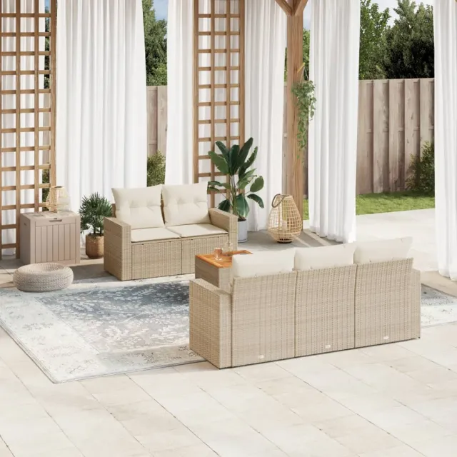 vidaXL 6-delige Loungeset met kussens poly rattan beige, foto 2