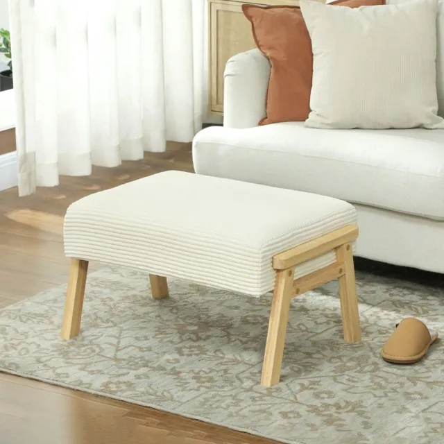 CHICFURN Voetenbankje - Zacht zitkussen - Houten poten - Cremewit Crèmewit