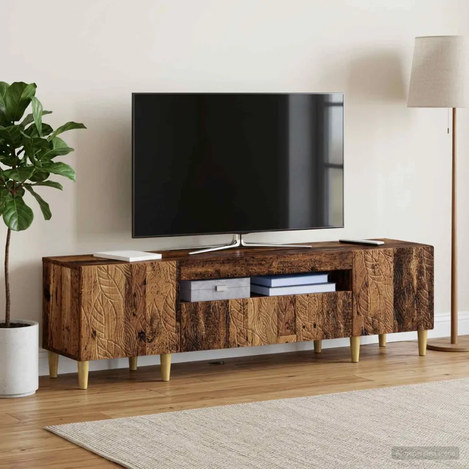 vidaXL LED tv-meubel DELFT 153 x 35 x 43 cm Oud hout Bewerkt hout bruin, foto 4