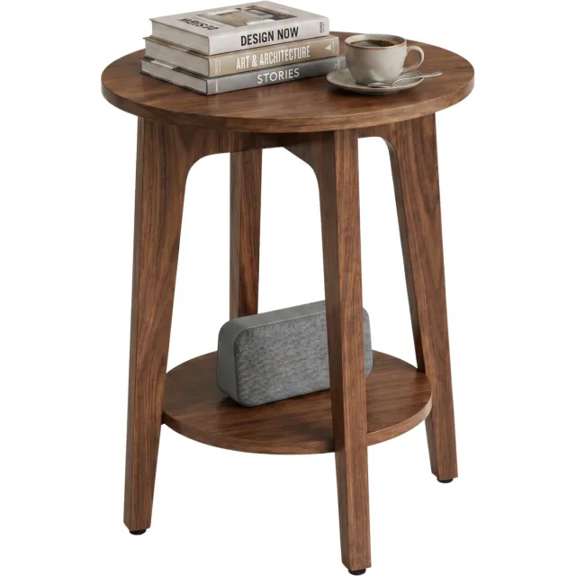 Acaza Bijzettafel - Nachtkastje - Walnoot - 40 x 50 cm (B x H) - Kleine Salontafel Rond - Banktafel Hout