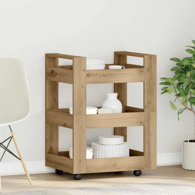 vidaXL Keuken Trolley Artisan Eiken 60 x 45 x 80 cm Bewerkt hout Bruin