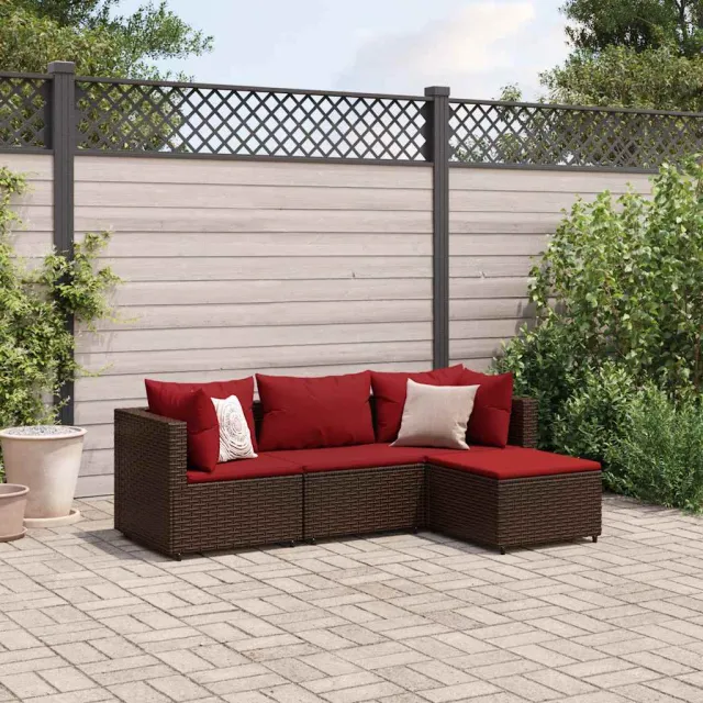 vidaXL 4-delige Loungeset met kussens poly rattan bruin, foto 2