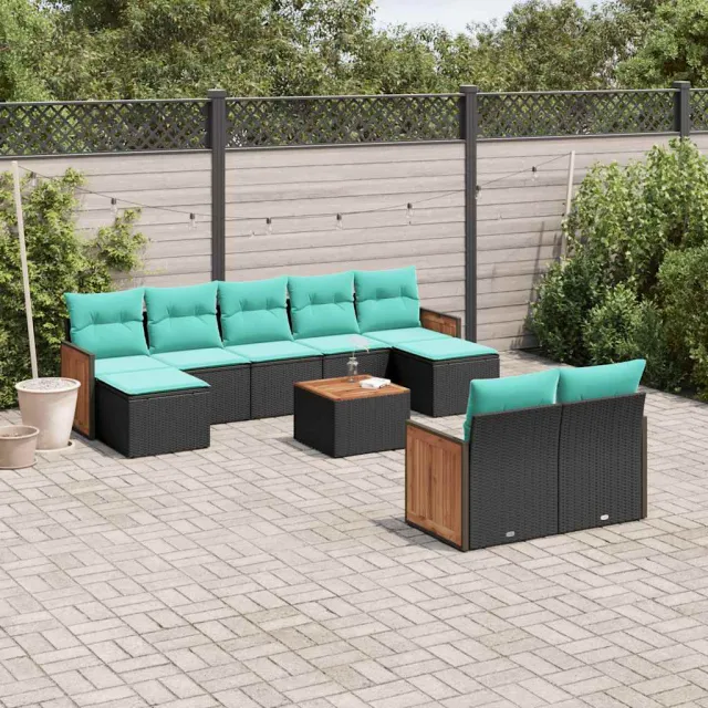 vidaXL 10-delige tuinbankset met kussens van zwart polyrotan, foto 2