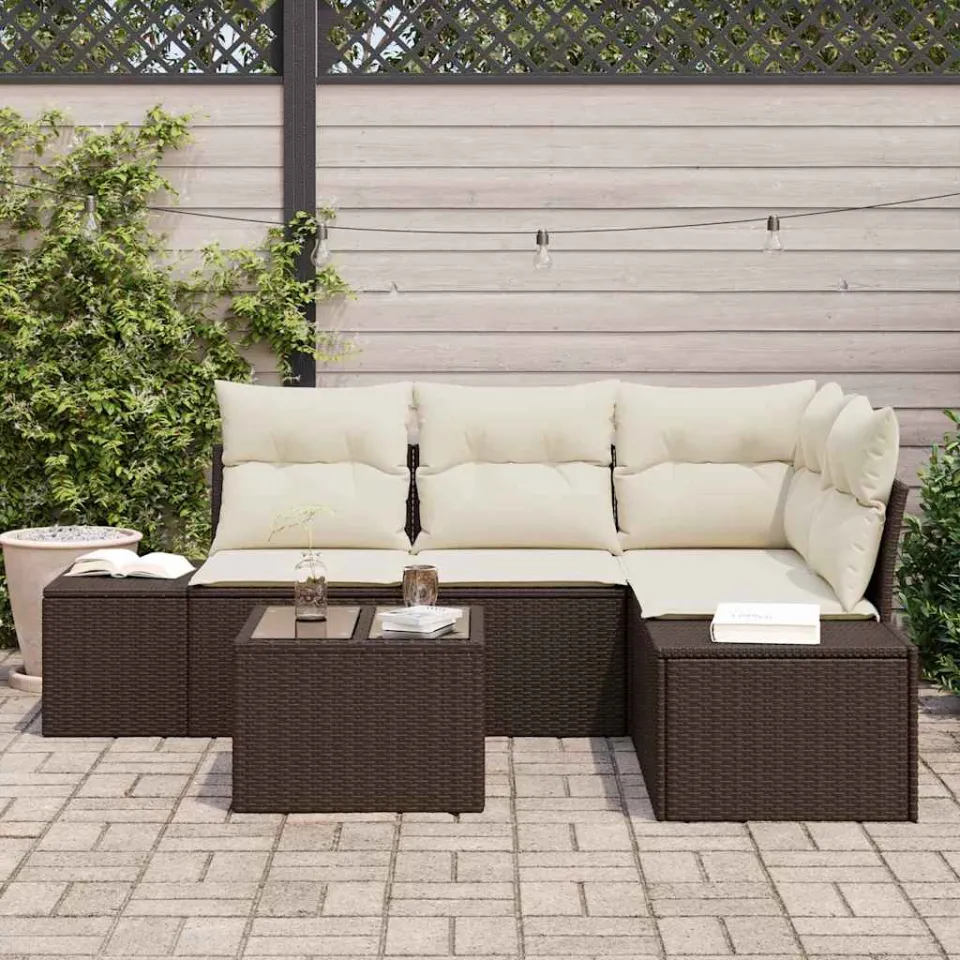 vidaXL Tuinbankenset met opslag Bruin en Crème poly rattan, foto 3
