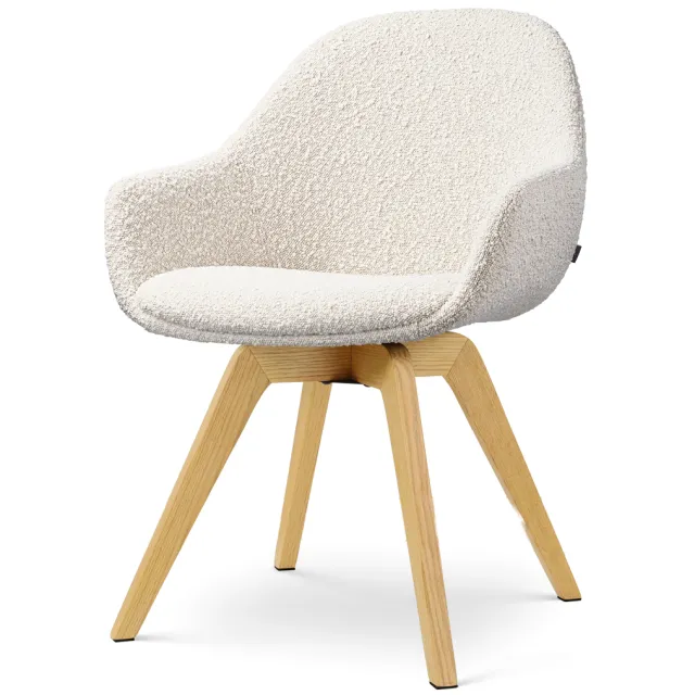 Nolon Noor-Mae draaibare eetkamerstoel bouclé beige - houten onderstel