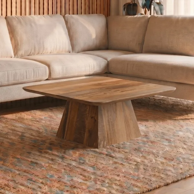 Mahom Mangohouten Salontafel Nova Vierkant 80x80 cm Mahom Industrieel - Kleine tafel van Mangohout & Metaal - Industriële Huiskamertafel Bruin
