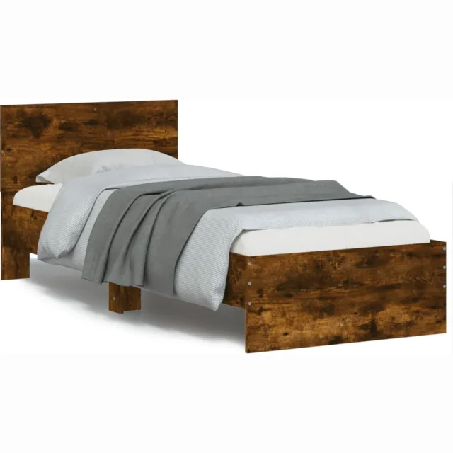 vidaXL Bedframe met hoofdbord en LED gerookt eikenkleurig 75x190 cm Bruin