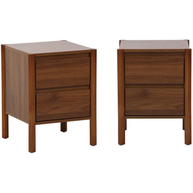 sweeek Set van 2 nachtkastjes houteffect 2 laden - 42 x 42 x 55 cm - harmony Walnoot