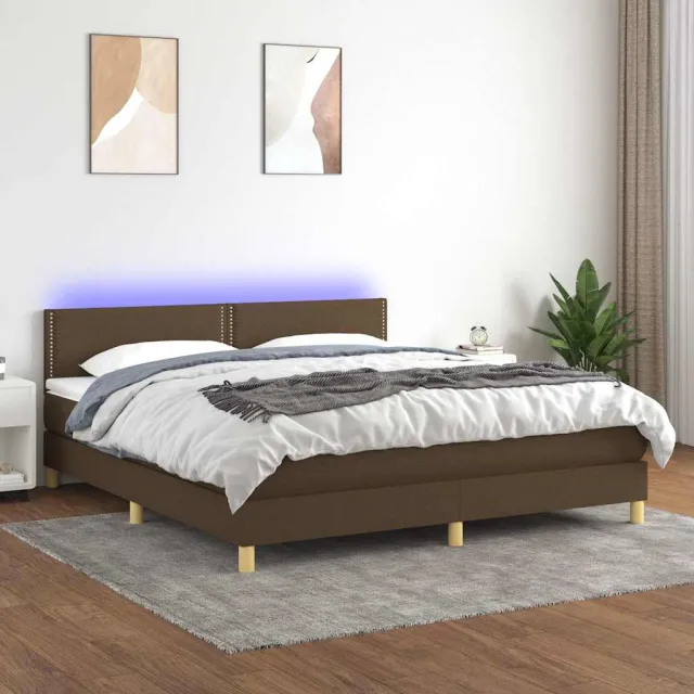 vidaXL Boxspring met matras en LED stof donkerbruin 180x200 cm bruin