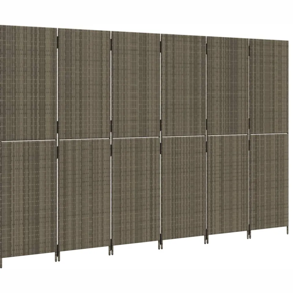 vidaXL Kamerscherm 6 panelen poly rattan grijs