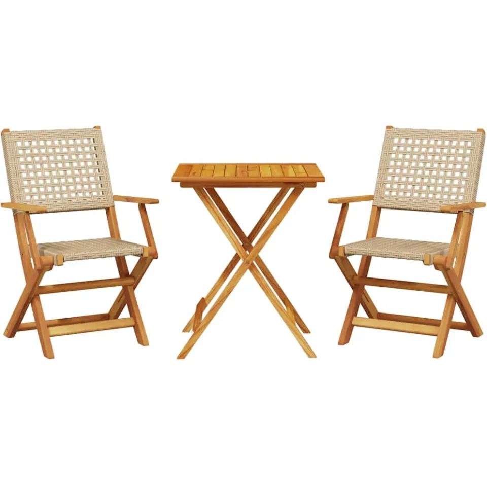 vidaXL 3-delige Bistroset poly rattan en massief hout beige, foto 3