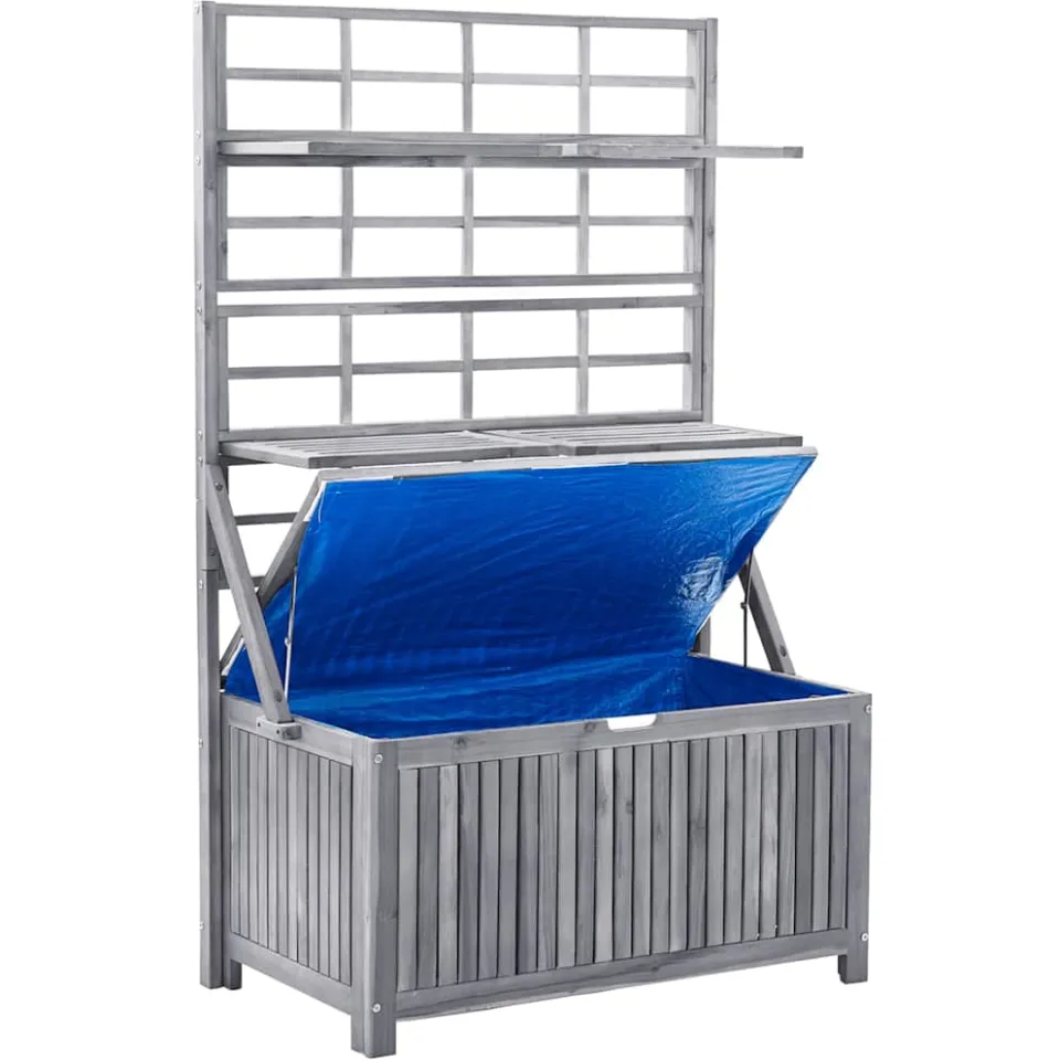 vidaXL Opbergbox met latwerk 99x55x160 cm massief acaciahout grijs, foto 4