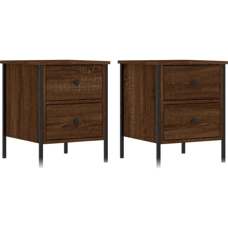 vidaXL Nachtkastjes 2 st 40x42x50 cm bewerkt hout bruin eikenkleur, foto 3