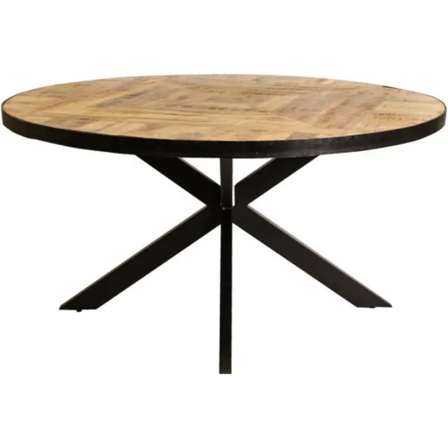 Meubelplaats Ronde mango eettafel 'Square Art Spider'-Ø130 cm Bruin