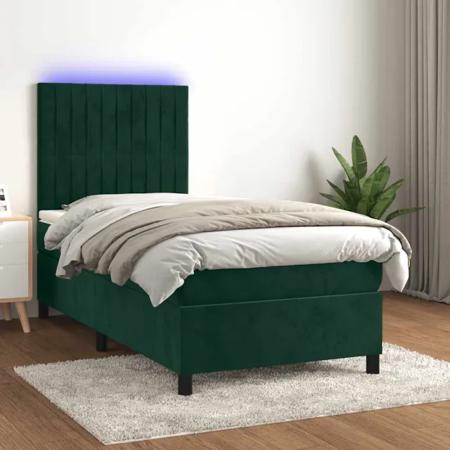 vidaXL Boxspring met matras en LED fluweel donkergroen 90x190 cm groen