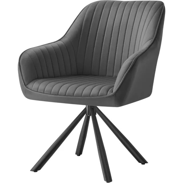 Songmics Eetkamerstoel / Keukenstoel – Draaibaar, Velvet Bekleed, met Armleuningen, Draagvermogen 120 kg, Stalen Poten – Voor Eetkamer of Keuken – Grijs / Inktzwart – Model KDC161G01V1