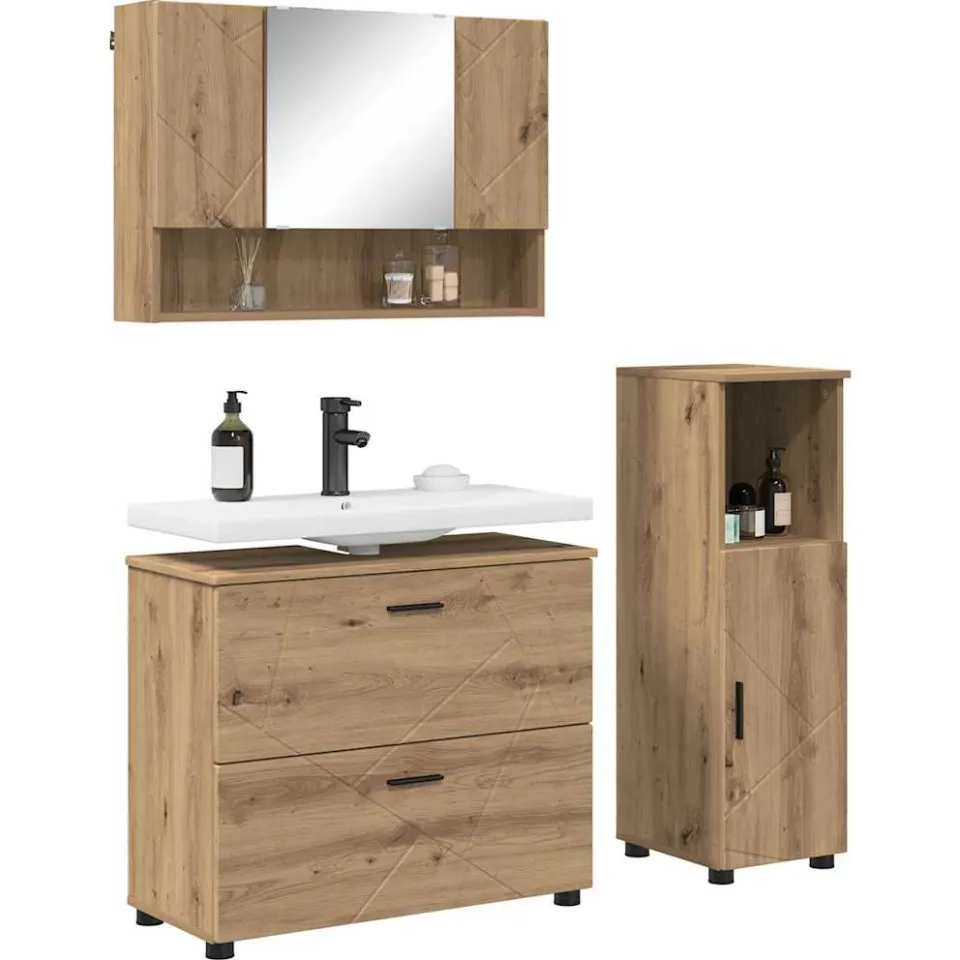 vidaXL Badkamermeubelset 3 st Artisan Eiken 76,5 x 35 x 64 cm Bruin