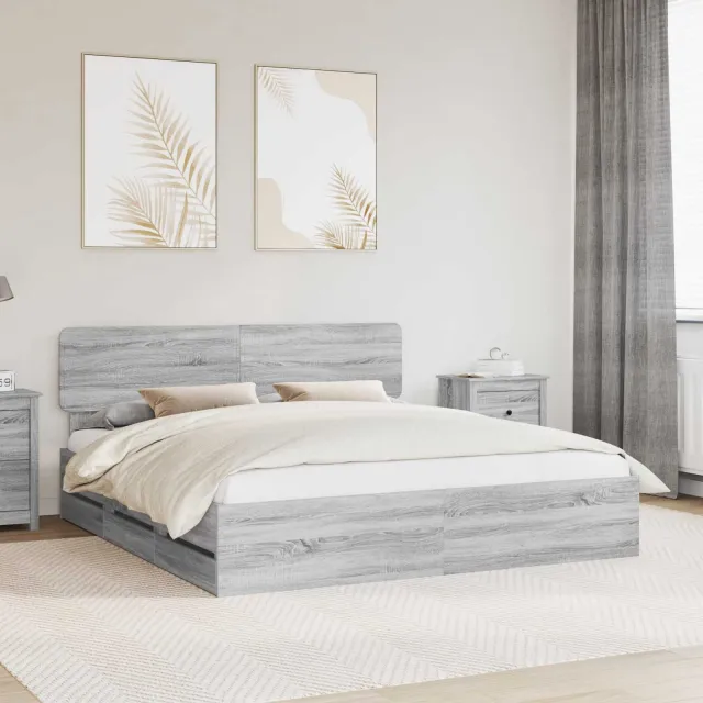 vidaXL Bedframe met lade Grijze Sonoma 180 x 200 cm Geconstrueerd hout Grijs