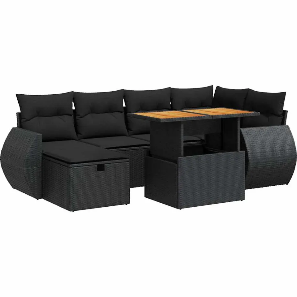vidaXL 8-delige Loungeset met kussens poly rattan acacia zwart, foto 3