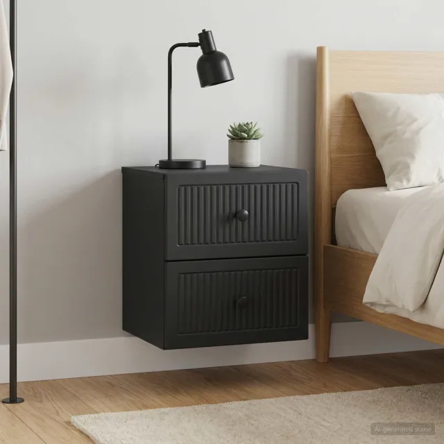 vidaXL Wandbeugel Bedkast 2 st Zwart 33 x 34,5 x 40 cm Bewerkt hout, foto 2