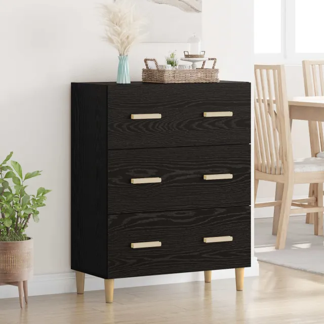 vidaXL Dressoir Zwart Eiken 69,5 x 34 x 90 cm Bewerkt hout, foto 2