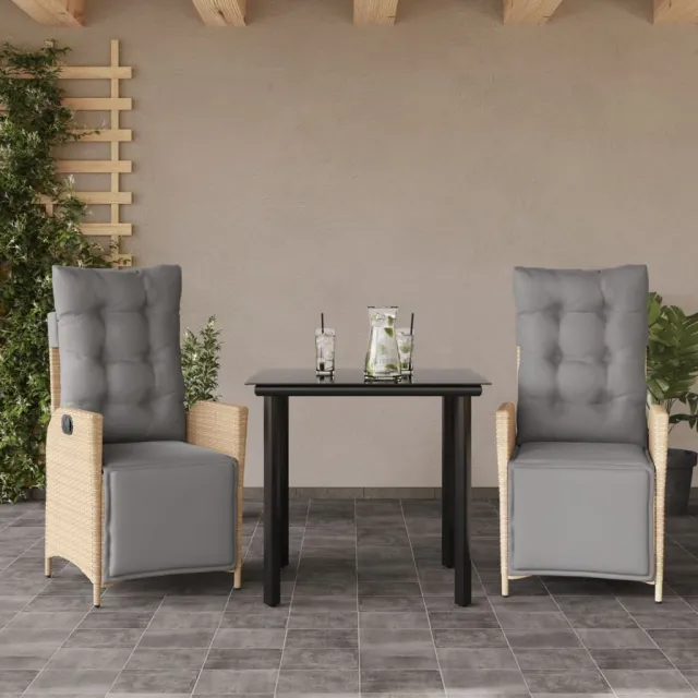 vidaXL 3-delige Tuinset met kussens poly rattan gemengd beige