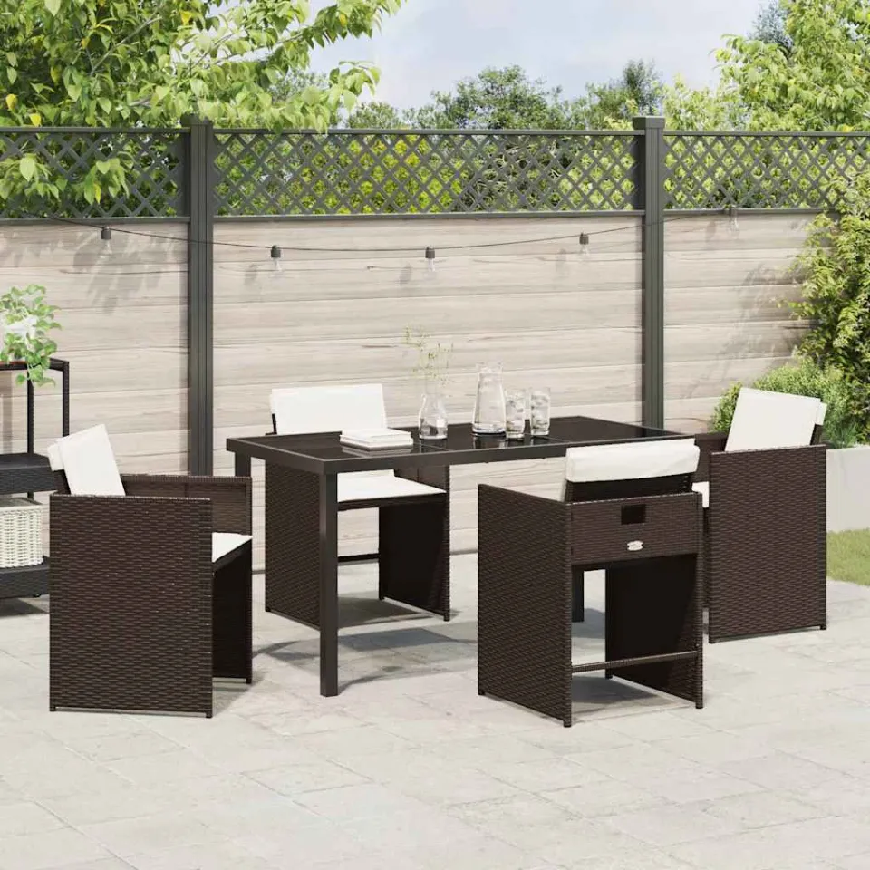 vidaXL Tuin eettafelset 5 st Bruin poly rattan, foto 4
