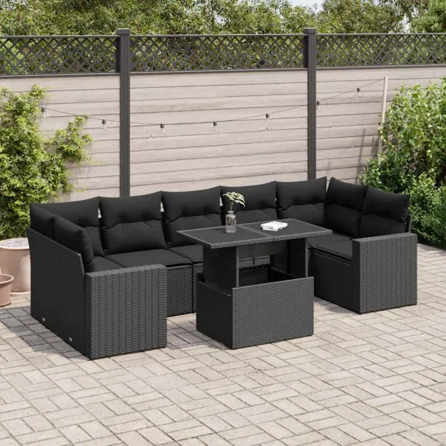 vidaXL 8-delige Loungeset met kussens poly rattan zwart, foto 2