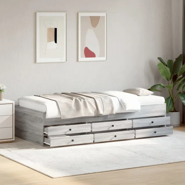 vidaXL Slaapbank met lades zonder matras 75x190 cm grijs sonoma eiken