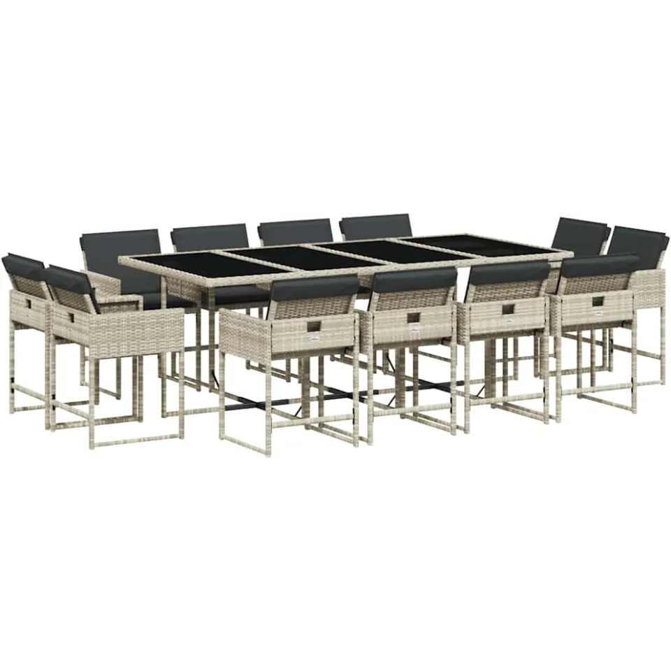vidaXL 13-delige Tuinset met kussens poly rattan lichtgrijs grijs, foto 3