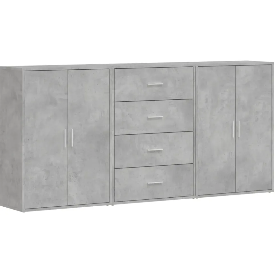 vidaXL Dressoirs 3 st 60x31x84 cm bewerkt hout betongrijs