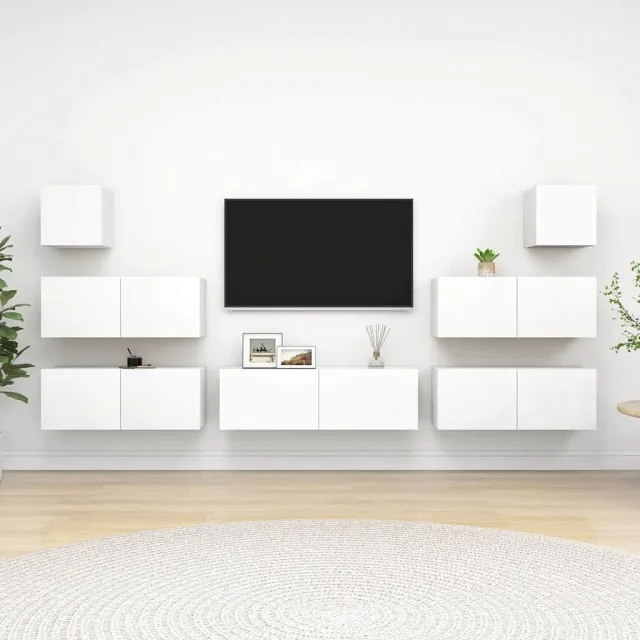 vidaXL 7-delige Tv-meubelset bewerkt hout wit, foto 2