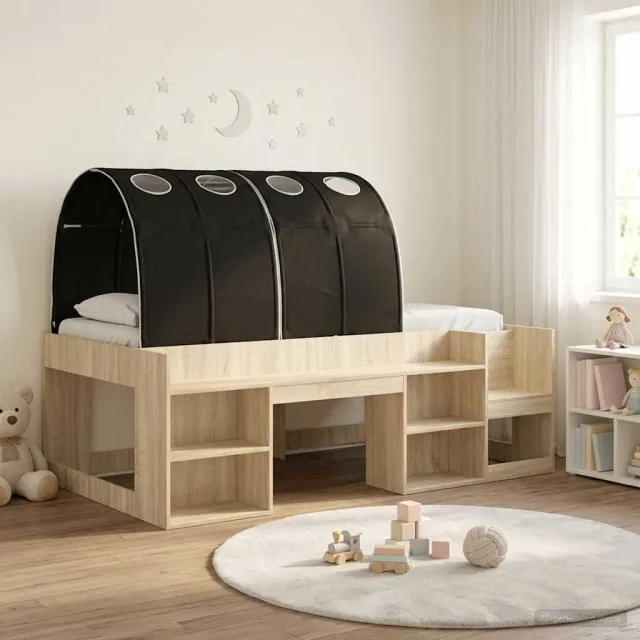 vidaXL Bedframe met tunnel 3 st Sonoma Eiken en Zwart Bewerkt hout Bruin