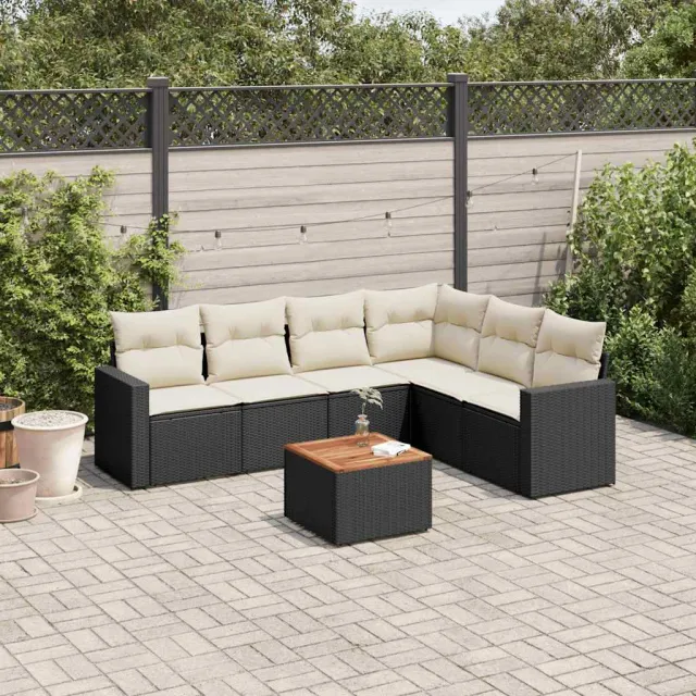 vidaXL 7-delige Loungeset met kussens poly rattan zwart, foto 2