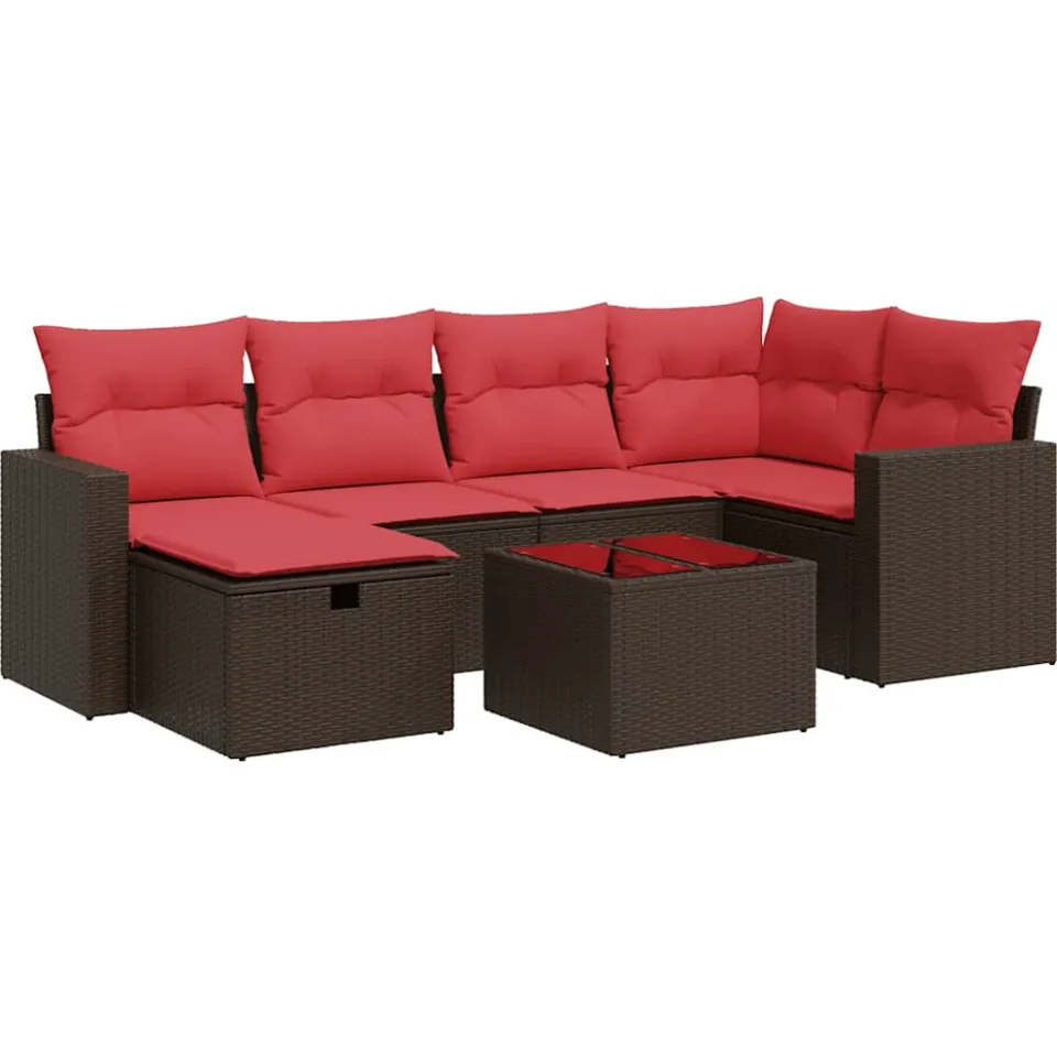 vidaXL 7-delige Loungeset met kussens poly rattan bruin, foto 3