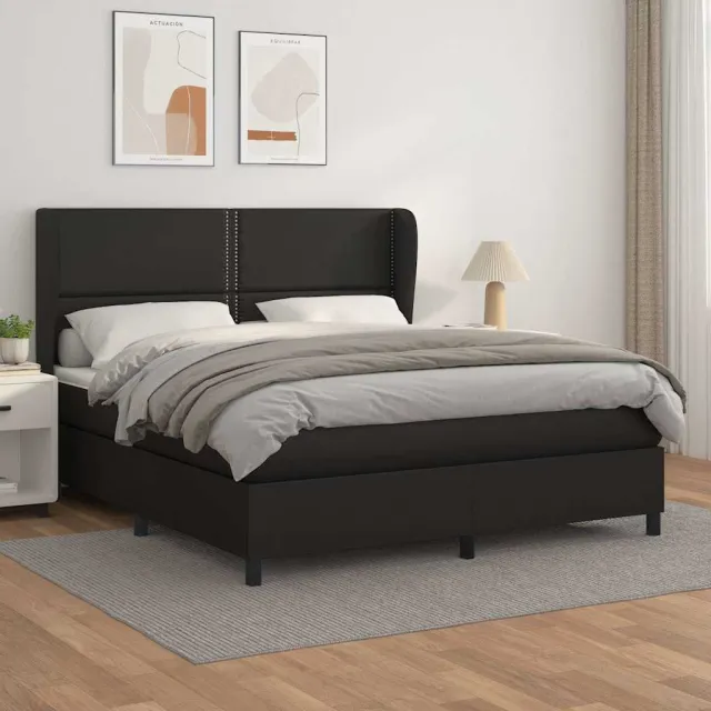 vidaXL Boxspring met matras kunstleer zwart 180x200 cm