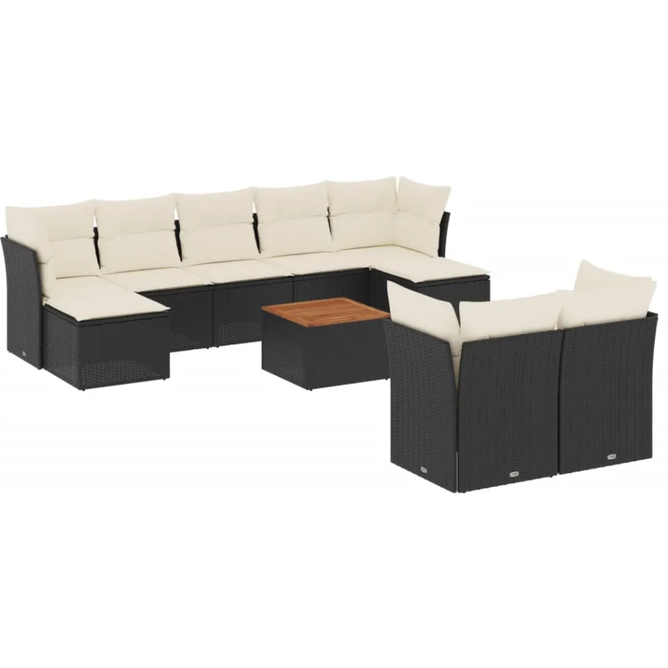 vidaXL 10-delige Loungeset met kussens poly rattan zwart, foto 3